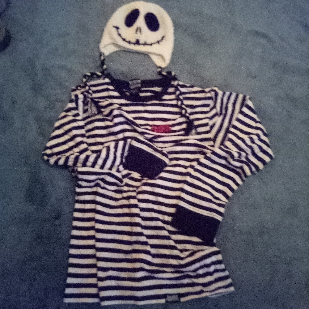 Bundle-Jack Skellington knit hat with Long sleeve black and white striped shirt